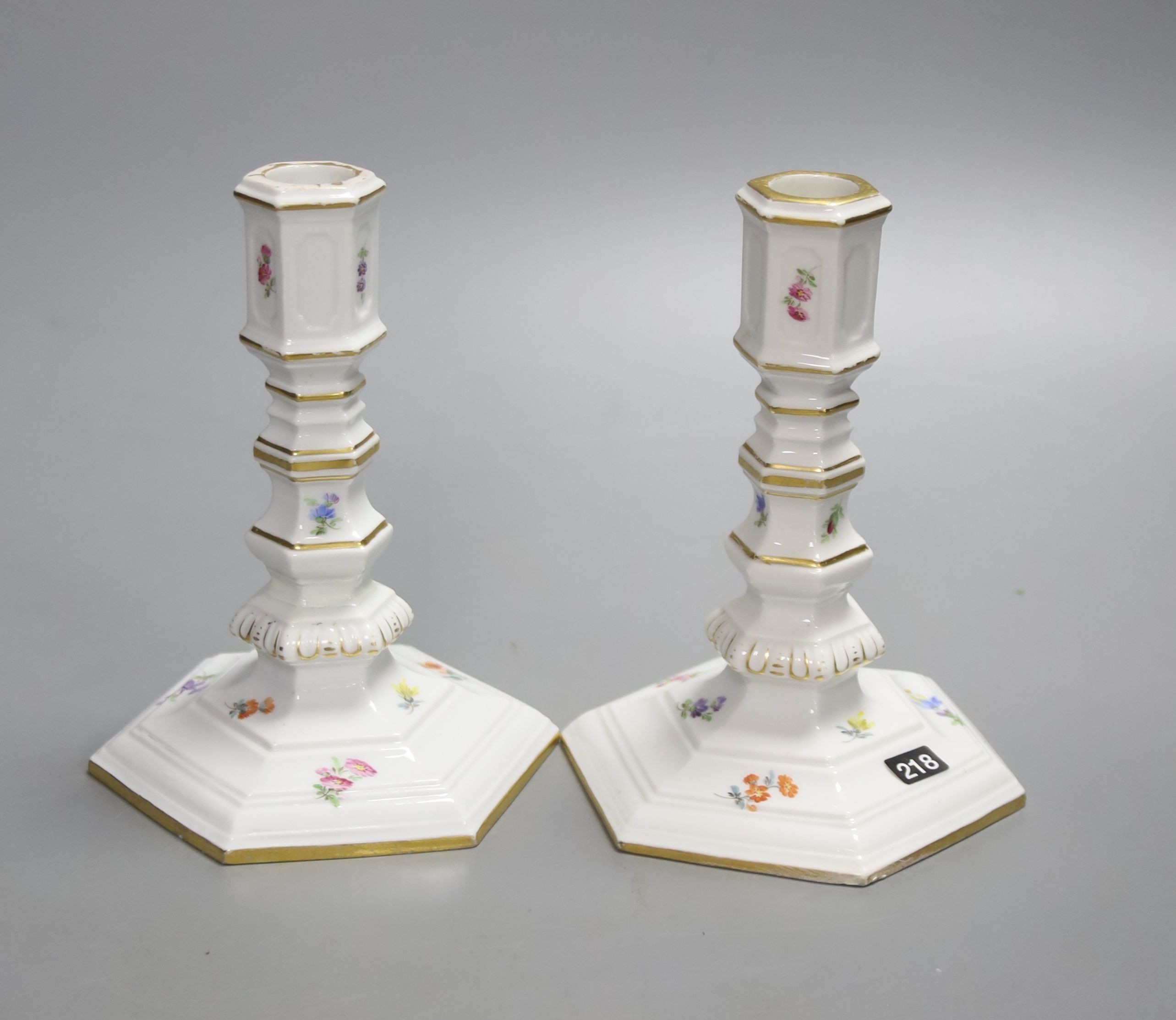 A pair of 20th century Meissen dwarf candlesticks, height 13cm